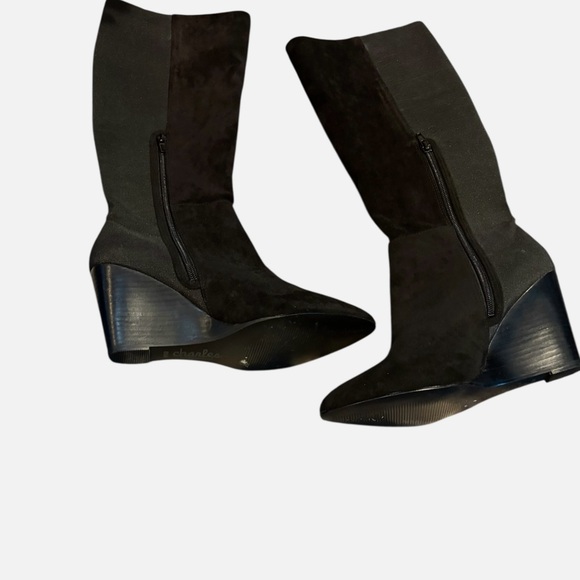 Charles By Charles David Easel Knee-High Black Velvet Pointy-Toe Wedge Boots - Picture 10 of 16